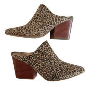 ABLE Rojas Leopard Animal Print Leather Mule Heels Size 8M Block Heel Fall Shoes